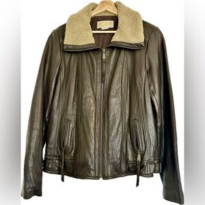 Michael Kors Leather Bomber Jacket